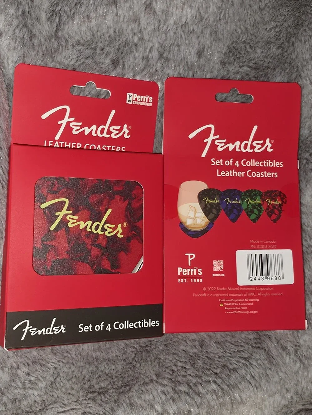 Set of 4 Leather Fender Brand Guitar Pick Coaster Set